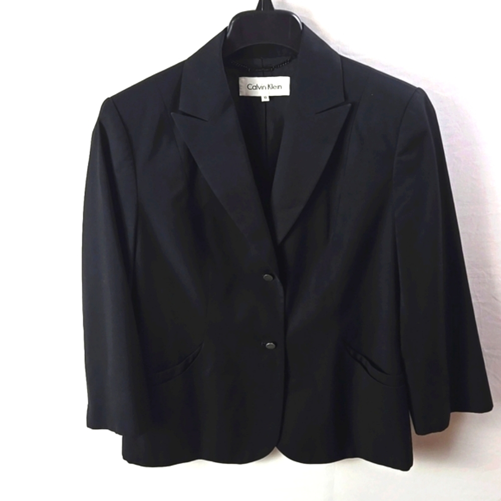 Calvin Klein Womens Two Button Black Blazer Sz 10 Career, Professional, Workwear
